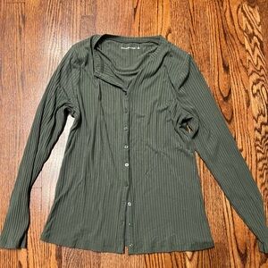 Abercrombie & Fitch Dark Green Ribbed Button-Down Shirt